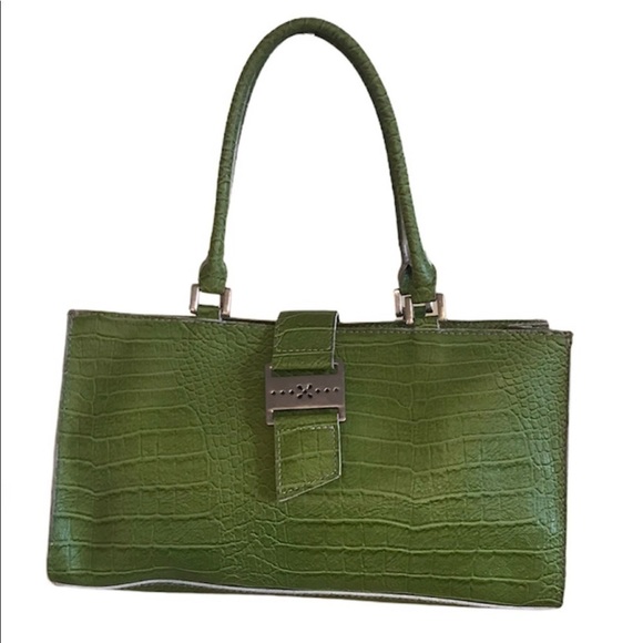 Emilie M Lime Green Alligator Skin Print Hand Bag - Picture 1 of 9